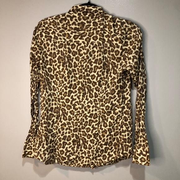 J Crew Womens Perfect Button Down Shirt Leopard Animal Print Beige Brown - Picture 2 of 12